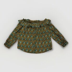 J Crew Novelty Elephant Bohemian Animal Print‎ Ruffle Blouse Travel Safari Sz 2